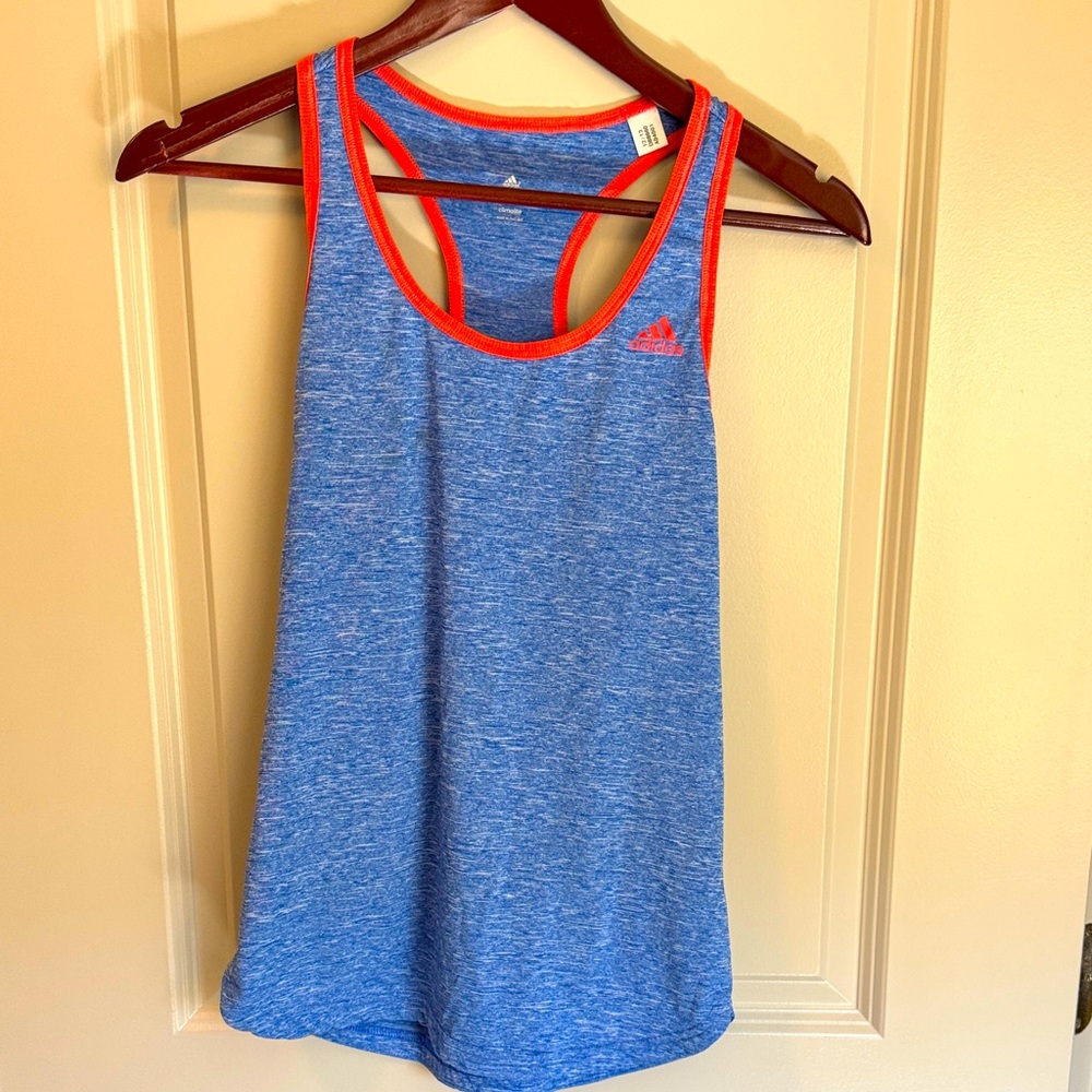 Adidas Women's Heather Blue Tank Top with Red Trim